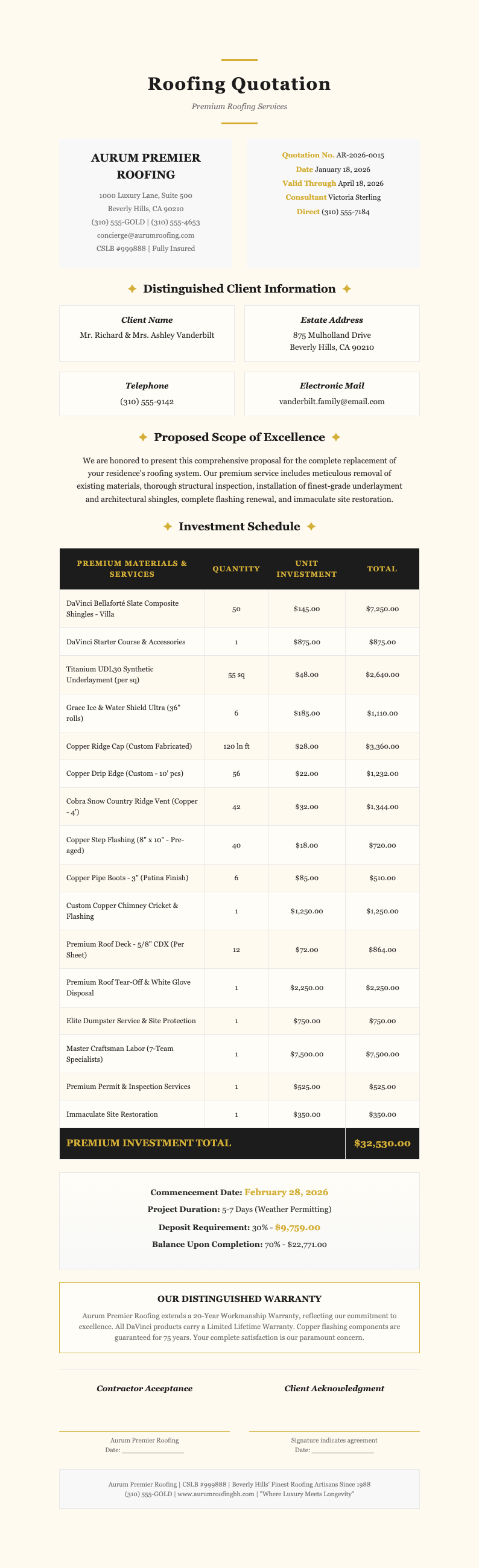 Elegant premium roofing quotation